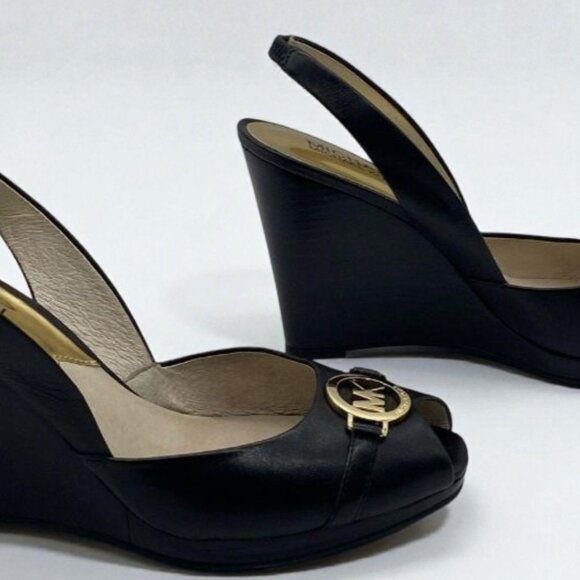 Michael Kors Women's Black Wedge Heels - Size 7.5 - Picture 2 of 4